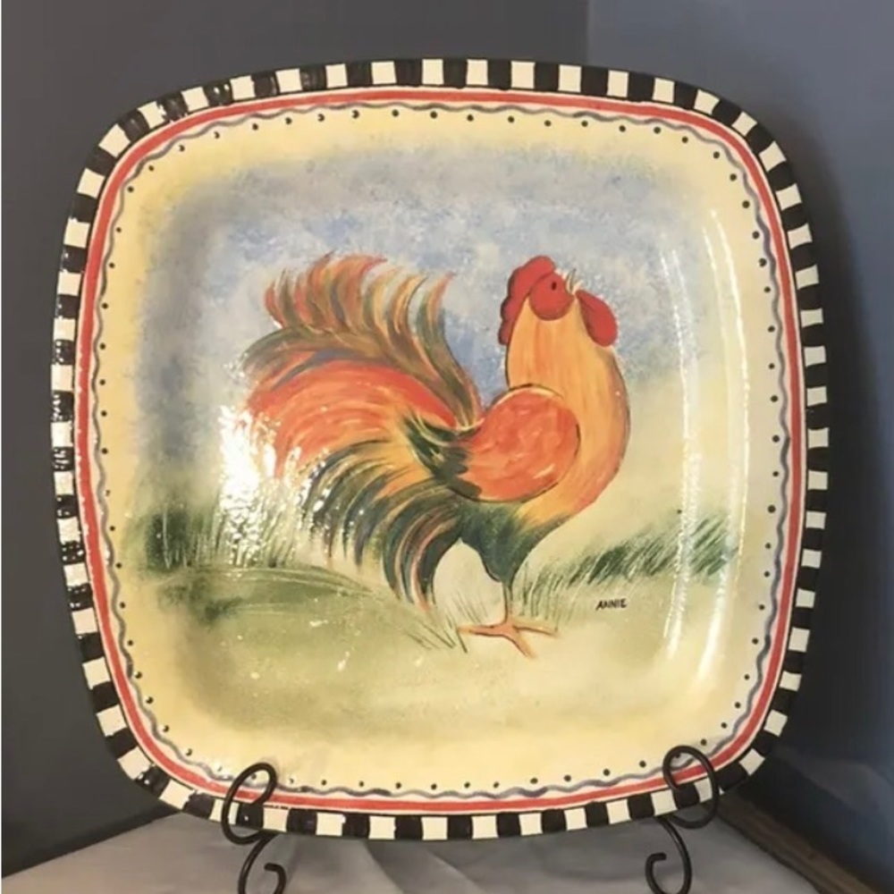 Chicken Platter Large 16*16 it’s handmade and signed by artist. Beautiful piece